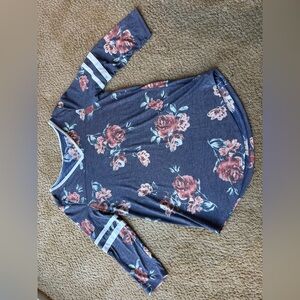 Arizona Jean Company Floral Long Sleeve Top - Navy and Pink